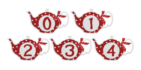 Fototapeta premium Teapot retro scrapbook paper tag set with number on white background. Part 1