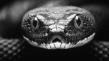 Fototapeta premium Black and white close-up of snake's intense stare in dramatic lighting