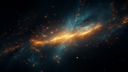 A galaxy with an asteroid belt, backlighting, space on the right,generative ai illustration
