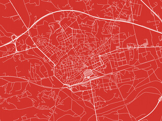 Christmas Map of Asti, Italy in Snowy White on Festive Red Background.