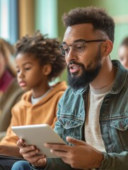 Man with Beard Using Tablet Computer