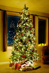 Christmas Tree in Living Room with Lights