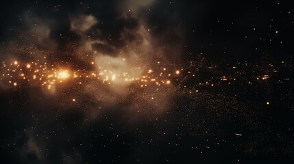 Naklejka premium A galaxy with stars and planets, golden hour lighting, space on the left,generative ai illustration