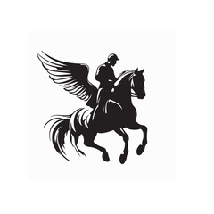 Person Riding a Winged Horse Silhouette Logo in a Stunning Vector Design isolated on white background.
