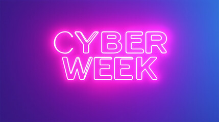 Minimalist "Cyber Week" in pink neon on a gradient background, Contemporary and vibrant design for tech sales or online shopping promotions
