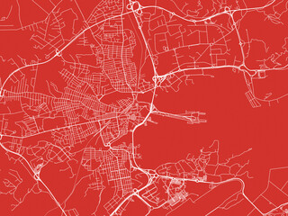 Christmas Map of Olbia, Italy in Snowy White on Festive Red Background.