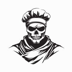 Skull Wearing Chef Hat and Uniform Vector Illustration for Creative Culinary Design on white bakground