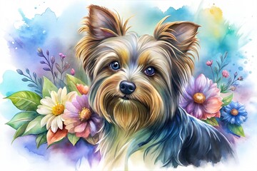 Fototapeta premium yorkshire terrier with flower