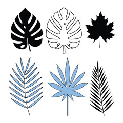 collection of four black silhouettes of different types of leaves