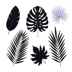 collection of four black silhouettes of different types of leaves