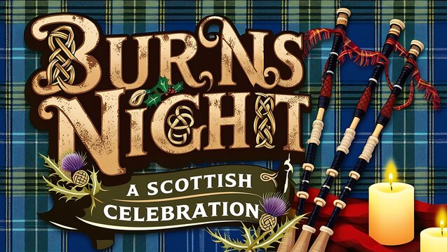 Burns Night A Scottish Celebration Featuring Bagpipes And Thistles