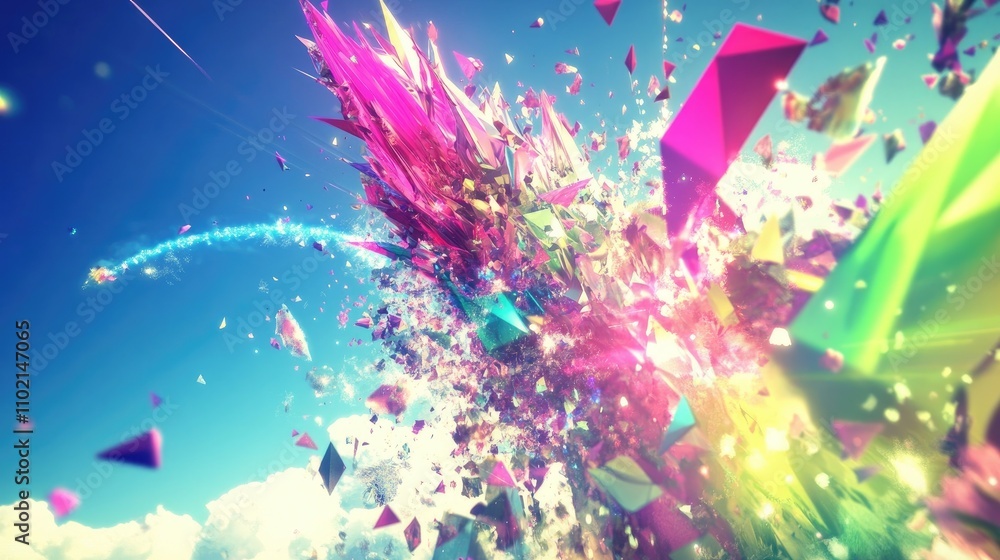 Aufkleber abstract colorful explosion of triangles in sky background scene