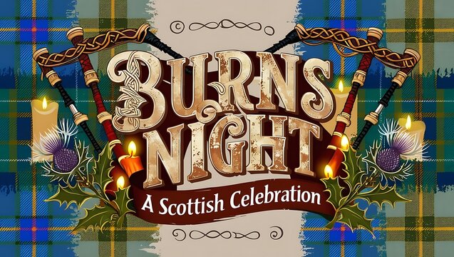 Burns Night A Scottish Celebration Featuring Bagpipes And Thistle