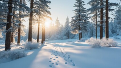 Fototapeta premium Enchanted Winter Forest with Snow-Covered Pines