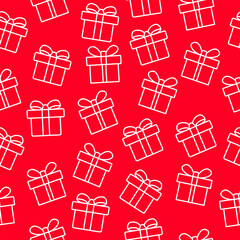 Seamless pattern background of gift boxes line art style. Vector illustration