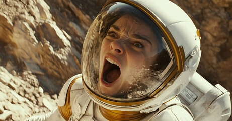 Space astronaut in strong emotion