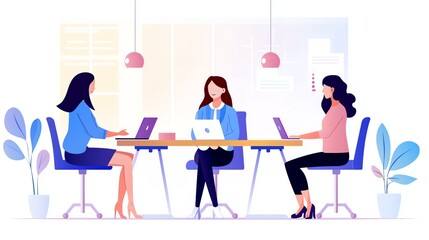 Businesswomen working in the office. Vector illustration in a flat style