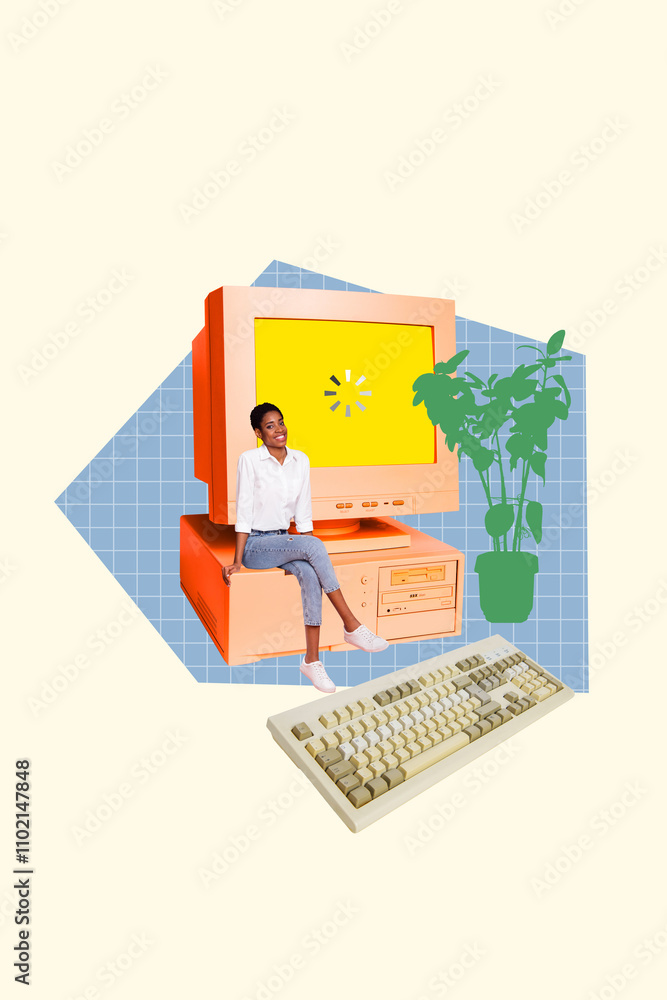 Aufkleber trend artwork 3d sketch image photo collage of clock time deadline browsing website internet display