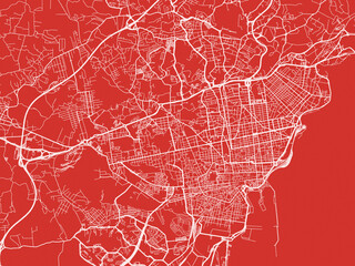Christmas Map of Catania, Italy in Snowy White on Festive Red Background.