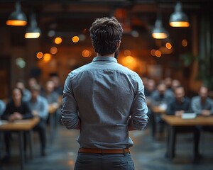 Fototapeta premium Business leader inspiring startup team to build innovative product in office setting