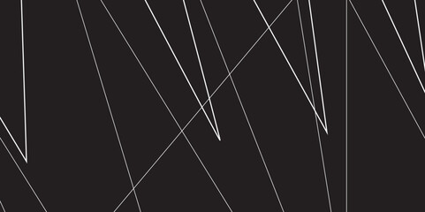 Abstract black and white geometric random chaotic lines with many squares and triangles shape. Metal grid isolated on the white background. Banner with geometric shapes, lines, stripes and triangles.