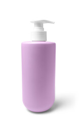 Purple unbranded bottle with pump for liquid soap, shampoo, or lotion isolated on a transparent background