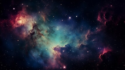 Naklejka premium A starry galaxy with colorful nebulas, backlighting, space on the right,generative ai illustration