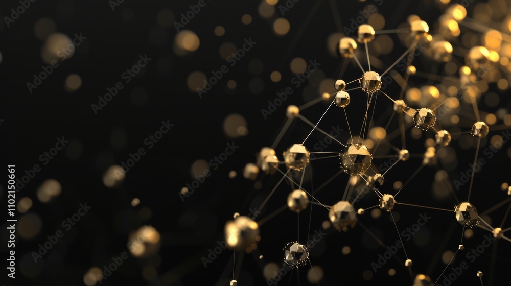 Poster elegant image of interconnected golden spheres and lines forming a molecular structure, set against 