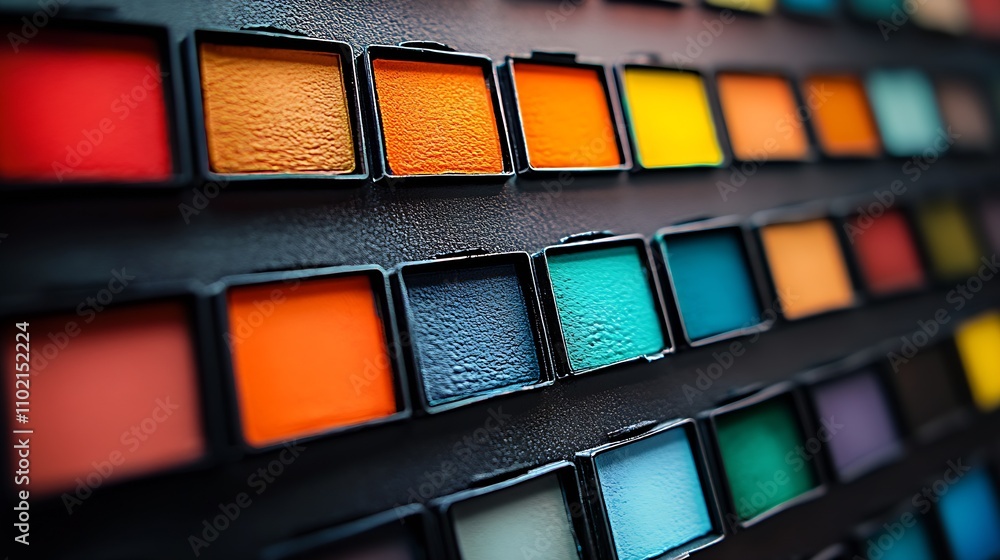 Poster close-up of vibrant multicolored paint color swatches for art and design inspiration : generative ai