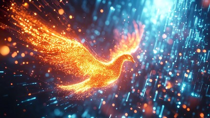 Obraz premium Fiery phoenix bird in flight, digital art.