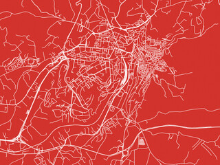 Christmas Map of Caltanissetta, Italy in Snowy White on Festive Red Background.