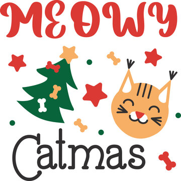 Weowy Catmas sticker for Christmas holiday decoration.
