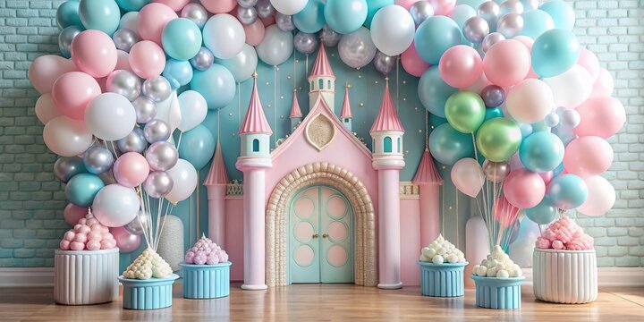 Dreamy Pink Castle Balloon Arch Backdrop, Party Decor, Birthday Photo Shoot, Baby Shower, Kids, Balloon Arch, Backdrop