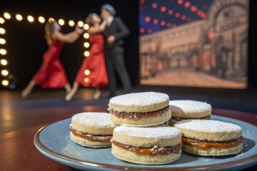 Delicious cookies in front of romantic dancers at a lively theater performance during an evening event