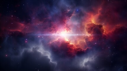Naklejka premium A vibrant nebula in the center of a galaxy backlighting space on the right,generative ai illustration