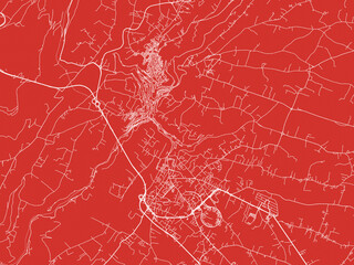 Christmas Map of Modica, Italy in Snowy White on Festive Red Background.