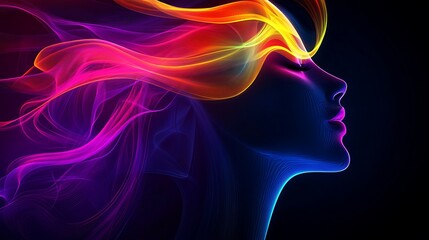 Neon smoke swirls gracefully creating an ethereal silhouette with vibrant colors and enchanting patterns