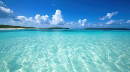 Obraz premium Crystal clear turquoise waters at a tranquil beach under a bright blue sky