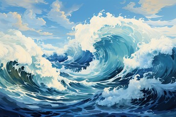 Illustration of drawn foamy waves in the sea, texture from sea waves.