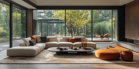 Fototapeta premium Modern Living Room Design With Garden View
