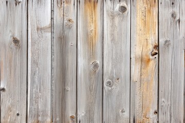 Fototapeta premium Weathered wooden fence with horizontal planks, showing grain and knots.