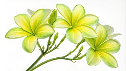 Close-up of lime green and yellow ombre flowers on a white background, floral pattern, geometric shapes, colorful blooms