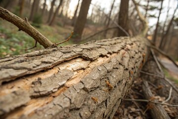 Close-up of wood grain and cortex bark texture on a fallen tree branch, bark, close-up, landscape, wood, branch
