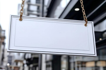 Business sign hung outside a restaurant or shop, in the style of empty space in the small town