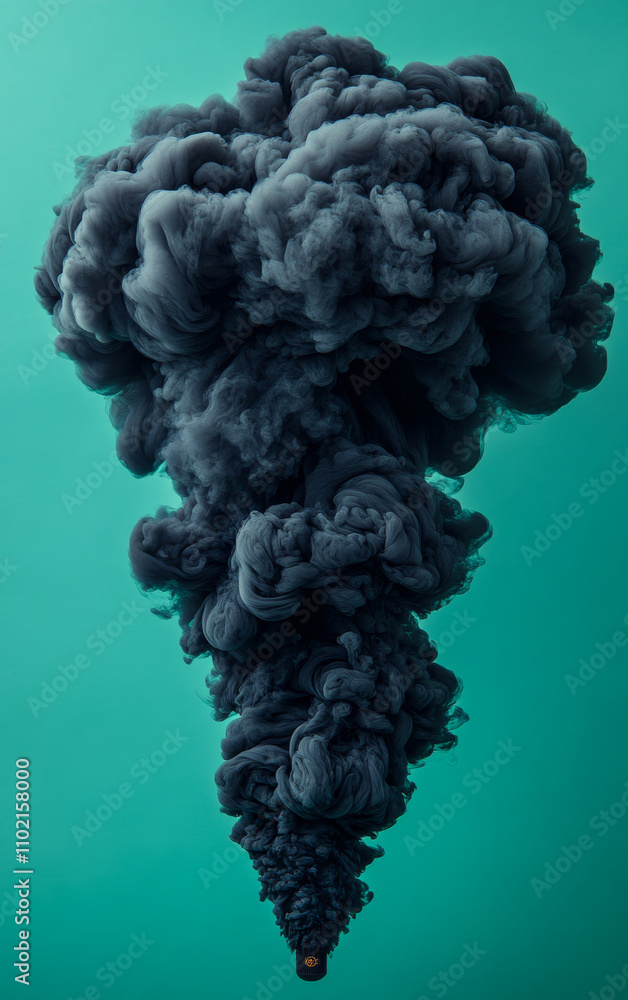 Poster a large cloud of smoke is rising into the sky. the smoke is dark and billowing, creating a sense of 