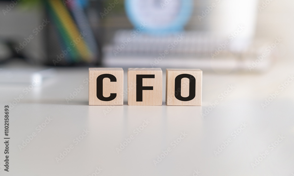 Aufkleber cfo text on wooden block on a chart background