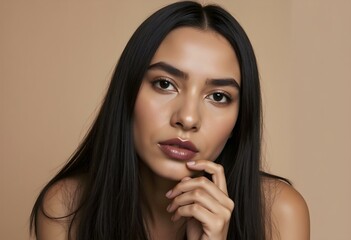 Fototapeta premium Girl needs make up excuse thinking standing focused in thoughtful pose