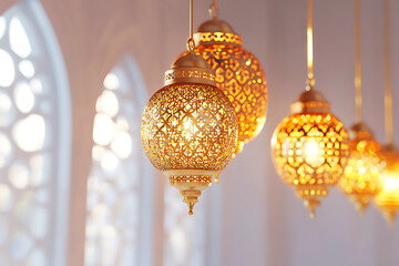 Islamic ramadan kareem celebration lantern with beautiful bokeh lights in the background.