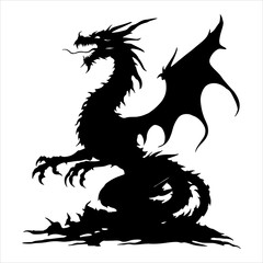 Majestic Dragon Silhouette - Mythical Creature in Black