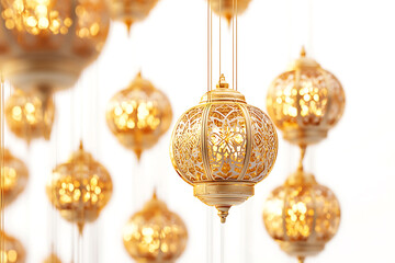 Islamic ramadan kareem celebration lantern with beautiful bokeh lights in the background.